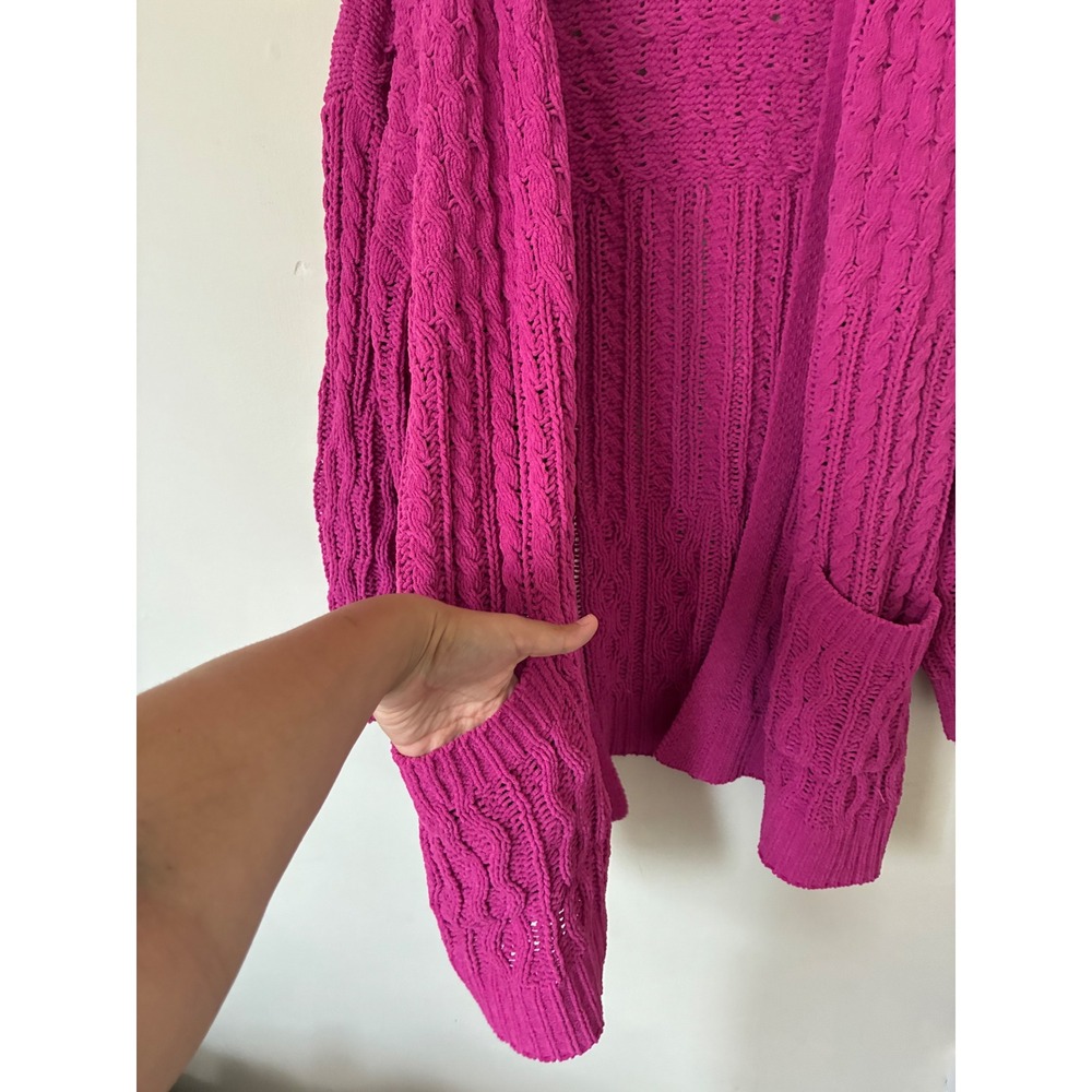 Cottage Boho Terra & Sky 3X Magenta Pink Cable Knit Chenille Open Front Cardigan - Picture 3 of 6